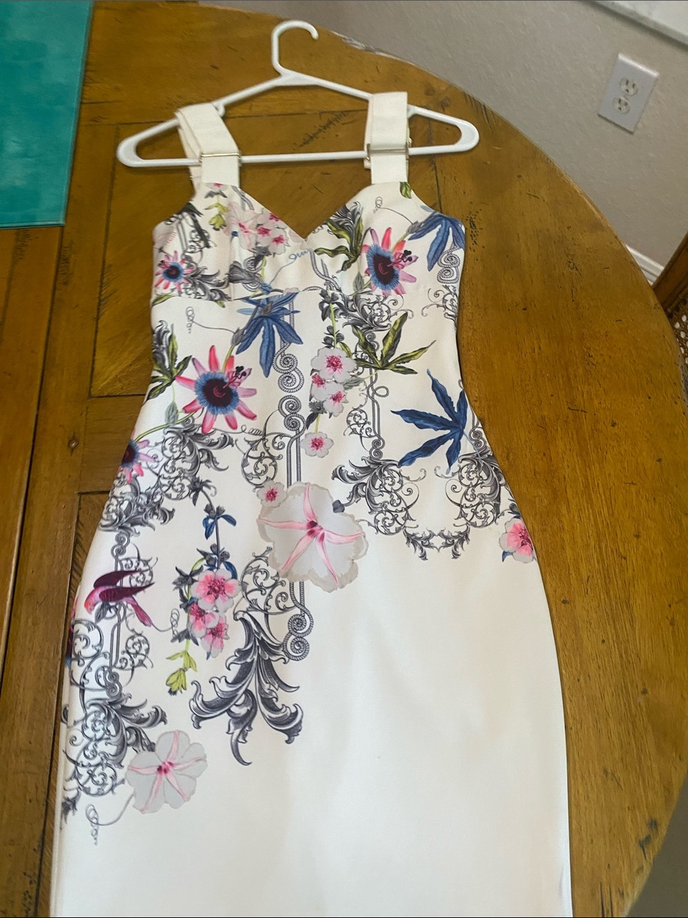 Ted Baker London White Floral Midi Dress with Pink & Blue Accents
